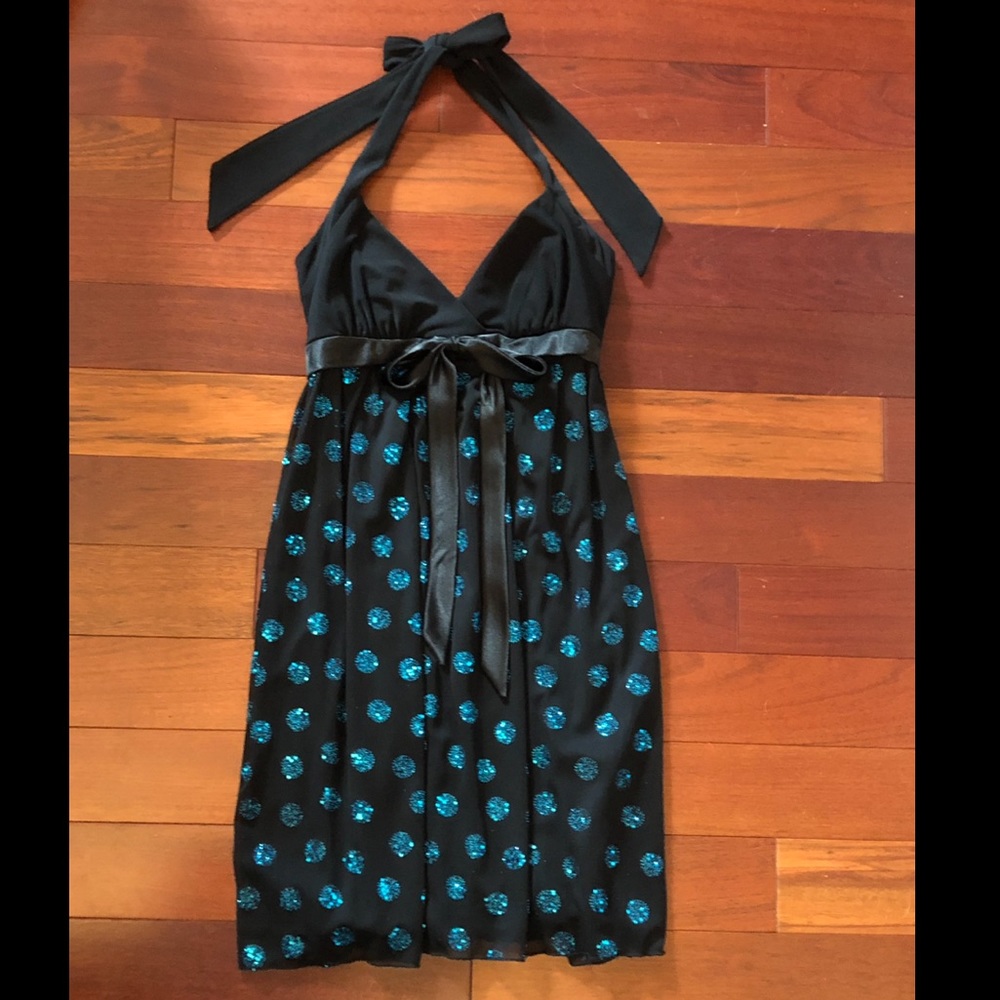 Black Dress w/ Blue Sparkle Polka Dots